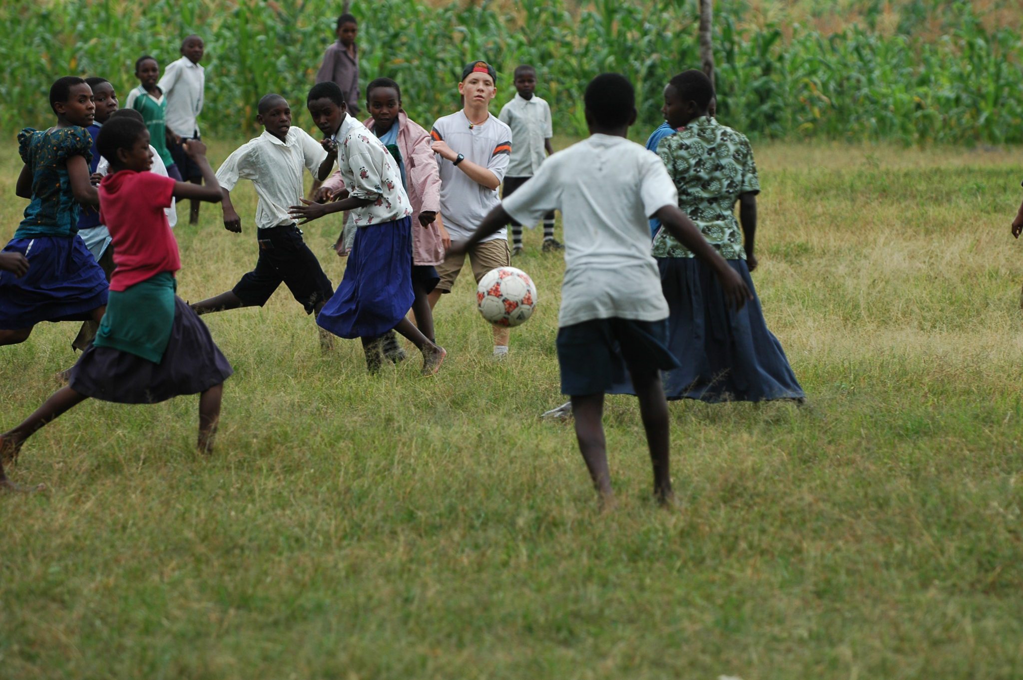 kids playing soccer on a family safari
