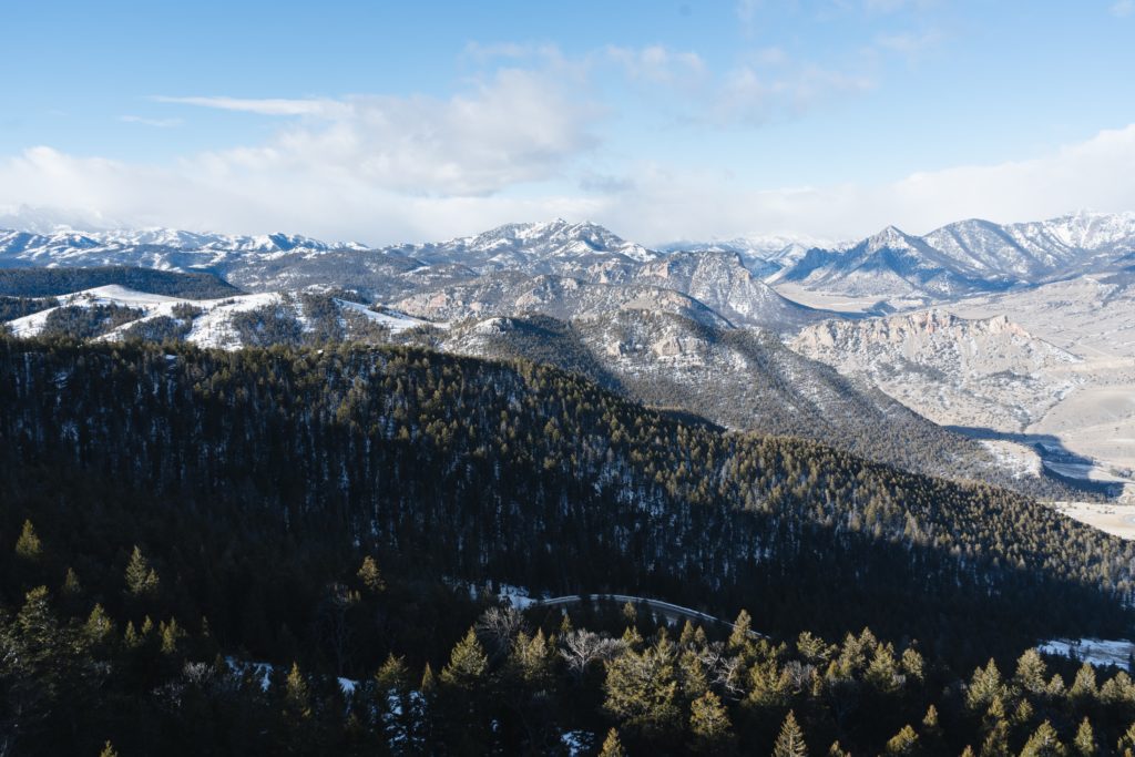 Wintertime Yellowstone from a mountaintop.