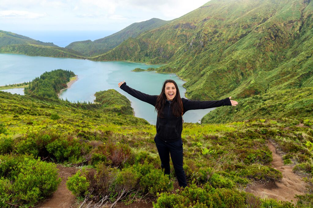 girl hiking in azores